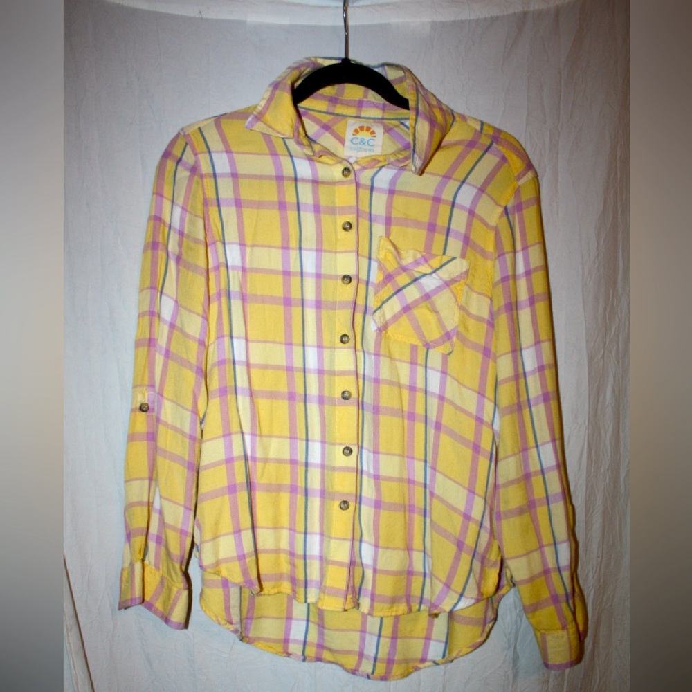 C&C California Yellow and Purple Plaid Shirt 🌵Small